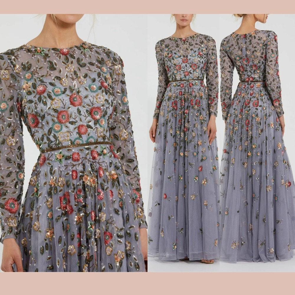NEW Mac Duggal [ 18 ] 5533 Embellished High Neck‎ Long Sleeve A Line Gown J2218